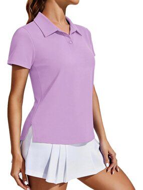 Women's Purple Golf Shirt UPF50+ Polo Short Sleeve 3 Button Tennis Top